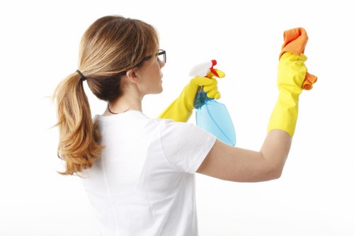Commercial carpet cleaning process in a modern business space